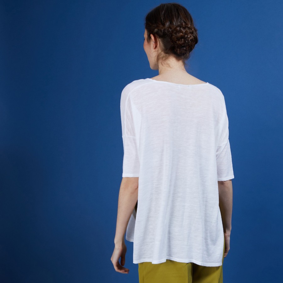 T-shirt oversize en lin flammé - Batalya 6800 blanc - 02 Blanc