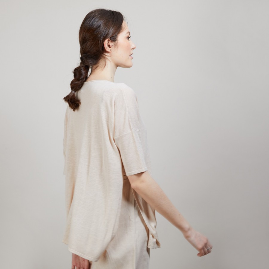 T-shirt oversize en lin flammé - Batalya 6801 BEIGE-12 BEIGE CLAIR