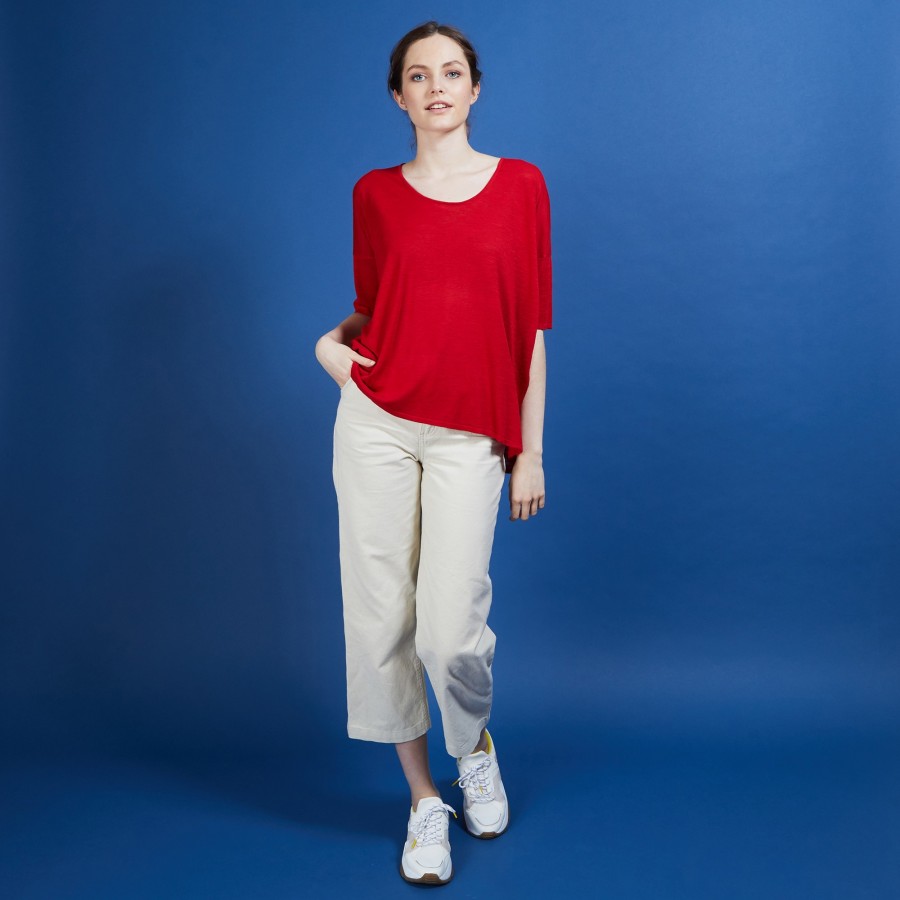 T-shirt oversize en lin flammé - Batalya 6880 PAVOT -52 ROUGE