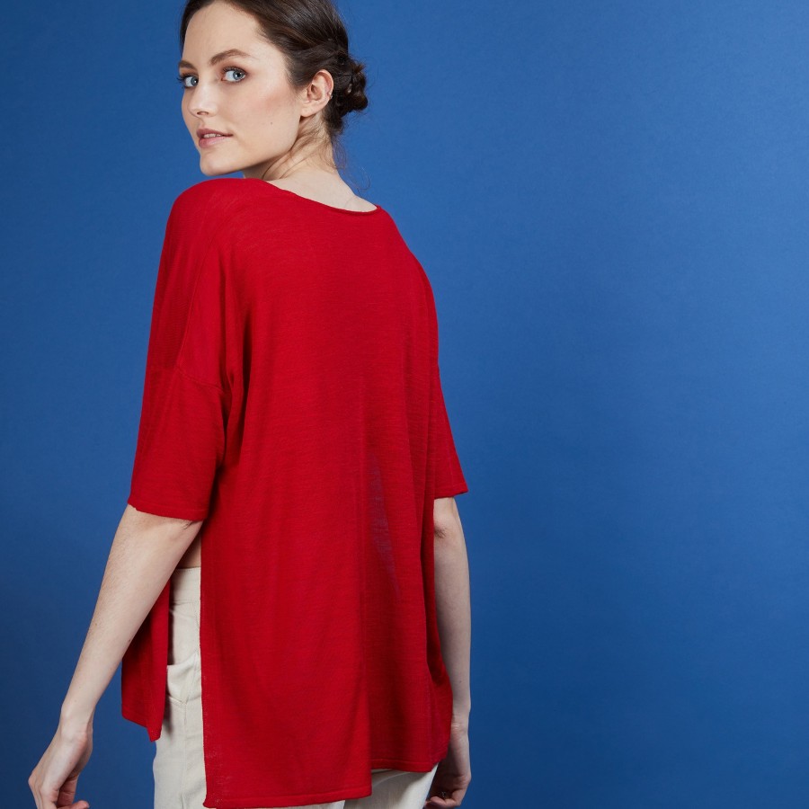 T-shirt oversize en lin flammé - Batalya 6880 PAVOT -52 ROUGE