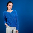 Pull col V en soie laine coton - Bulle 6843 azur - 06 Bleu moyen