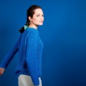 Pull col V en soie laine coton - Bulle 6843 azur - 06 Bleu moyen