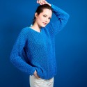 Pull col V en soie laine coton - Bulle 6843 azur - 06 Bleu moyen