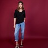 T-shirt en lin manches coudes - Bonbon 6810 noir - 01 Noir