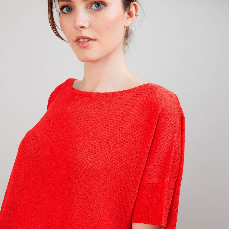 T-shirt col rond en viscose crepe - Bibiche 6880 pavot - 52 Rouge