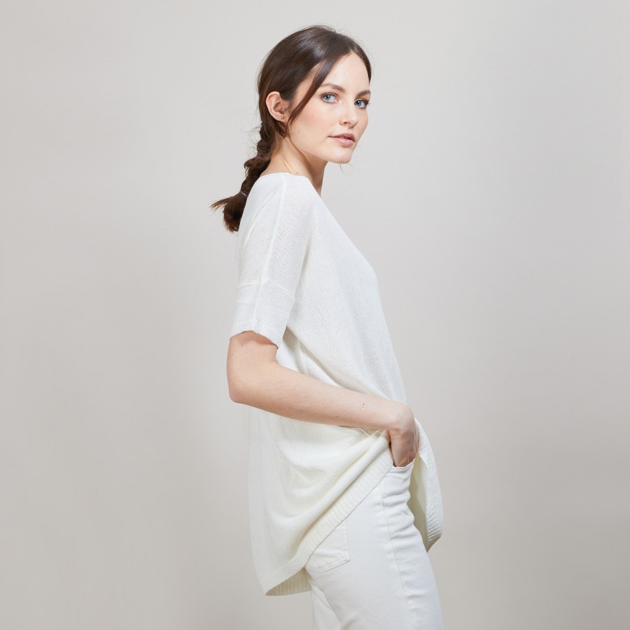 T-shirt col rond en viscose crepe - Bibiche 6800 blanc - 82 Ecru