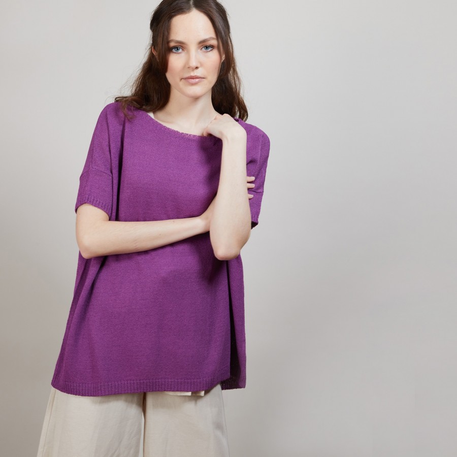 T-shirt col rond en viscose crepe - Bibiche 6884 bougainvillier - 17 Violet