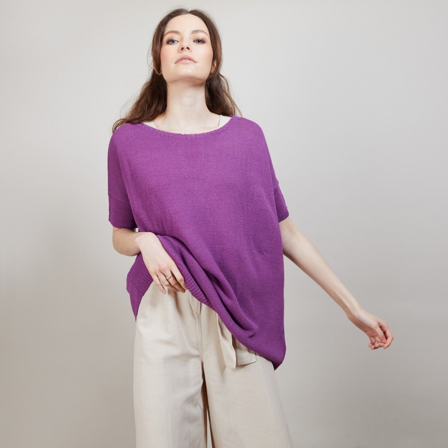 T-shirt col rond en viscose crepe - Bibiche 6884 bougainvillier - 17 Violet