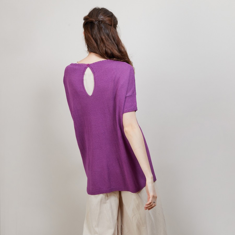 T-shirt col rond en viscose crepe - Bibiche 6884 bougainvillier - 17 Violet