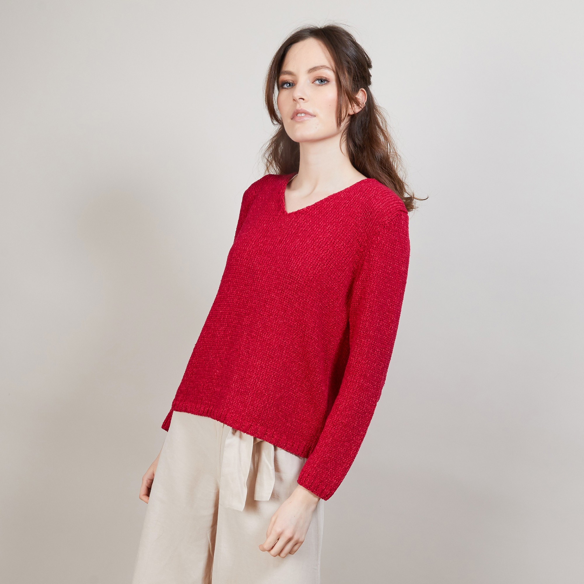 Pull col V en soie coton et laine - Blovis