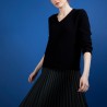Pull col V en soie coton et laine - Blovis 6810 noir - 01 Noir