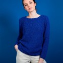 Pull col rond en soie coton et laine - Benji 6941 altitude/azur - 03 Bleu foncé