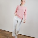 Pull col rond en soie coton et laine - Benji 6882 aubepine - 25 Rose moyen