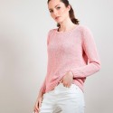 Pull col rond en soie coton et laine - Benji 6882 aubepine - 25 Rose moyen