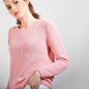 Pull col rond en soie coton et laine - Benji 6882 aubepine - 25 Rose moyen