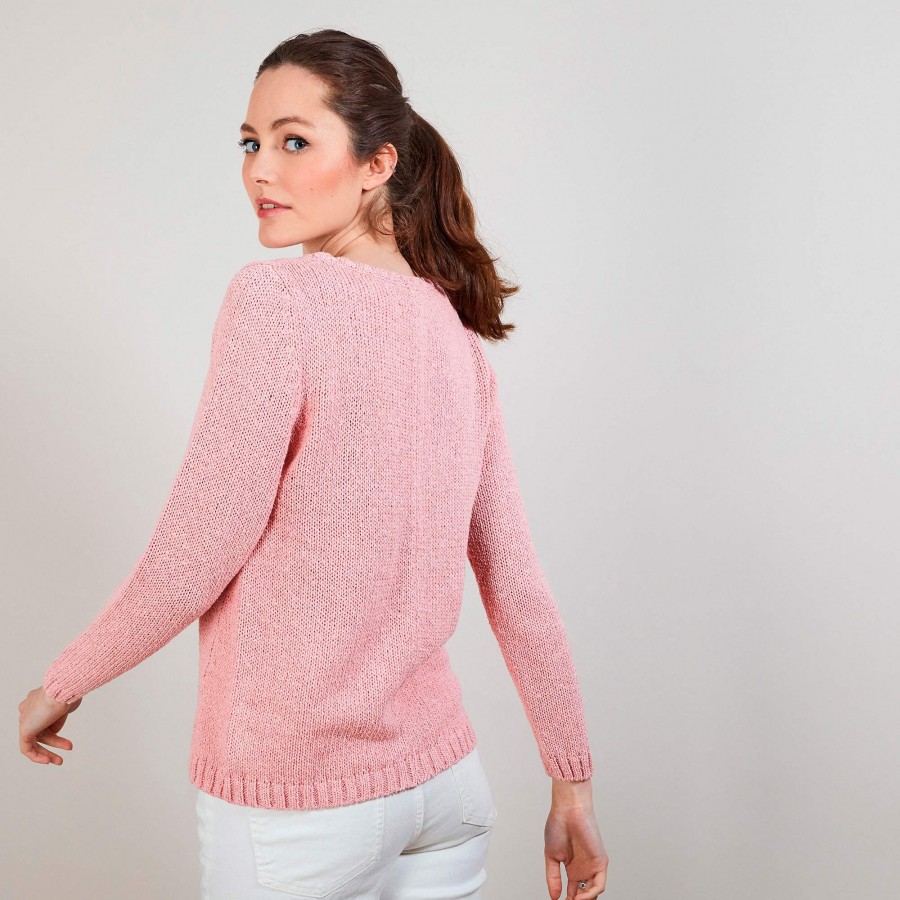 Pull col rond en soie coton et laine - Benji 6882 aubepine - 25 Rose moyen