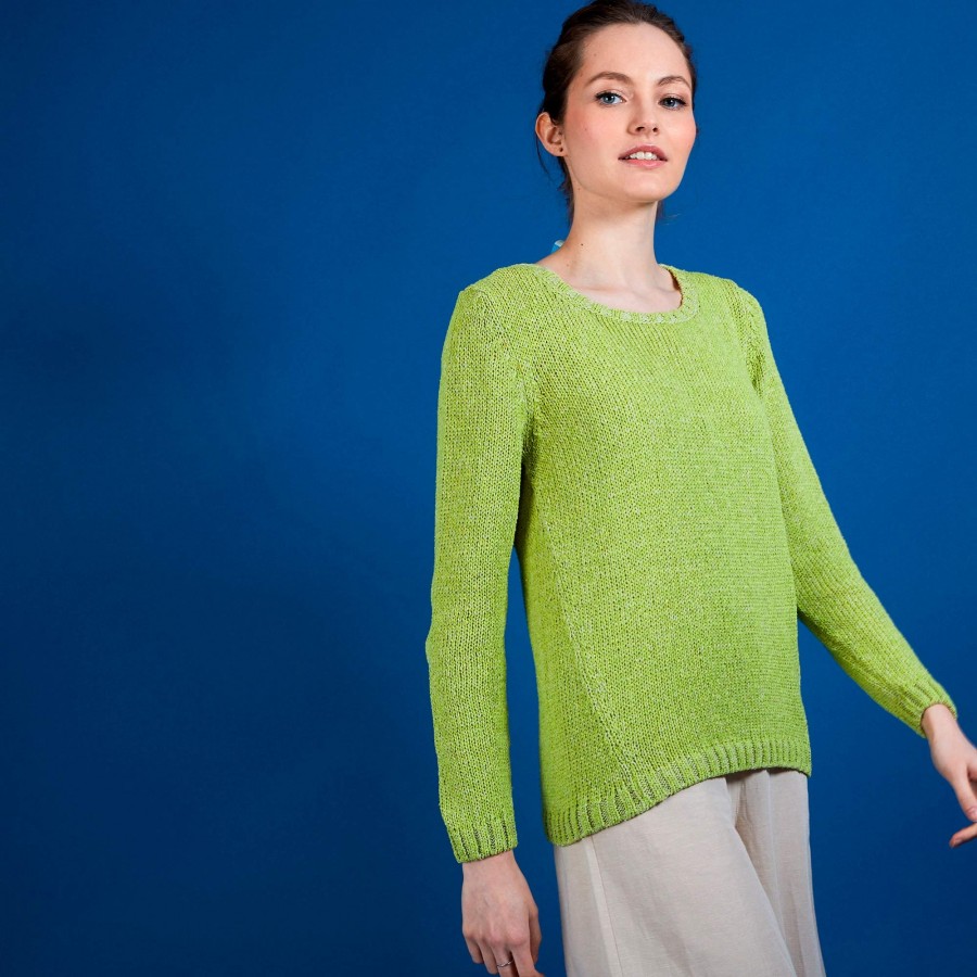 Pull col rond en soie coton et laine - Benji 6852 pollen - 90 Vert anis