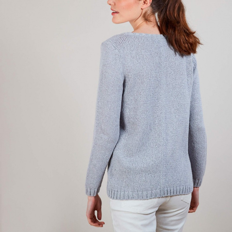 Pull col rond en soie coton et laine - Benji 6811 gris clair - 11 Gris clair