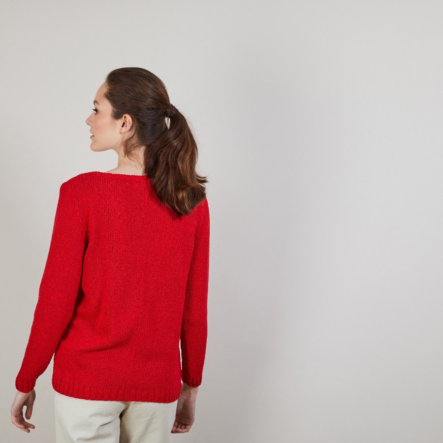 Pull col rond en soie coton et laine - Benji 6880 pavot - 52 Rouge