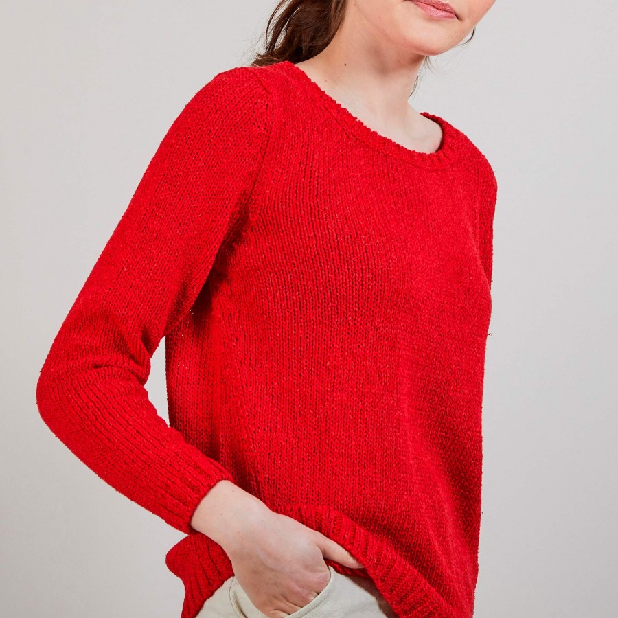 Pull col rond en soie coton et laine - Benji 6880 pavot - 52 Rouge