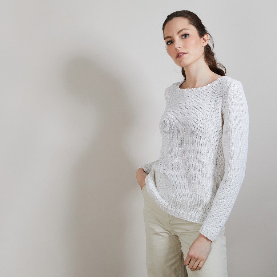 Pull col rond en soie coton et laine - Benji 6800 blanc - 82 Ecru