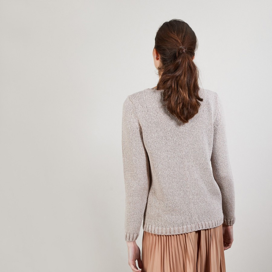 Pull col rond en soie coton et laine - Benji 6801 beige - 13 Beige moyen