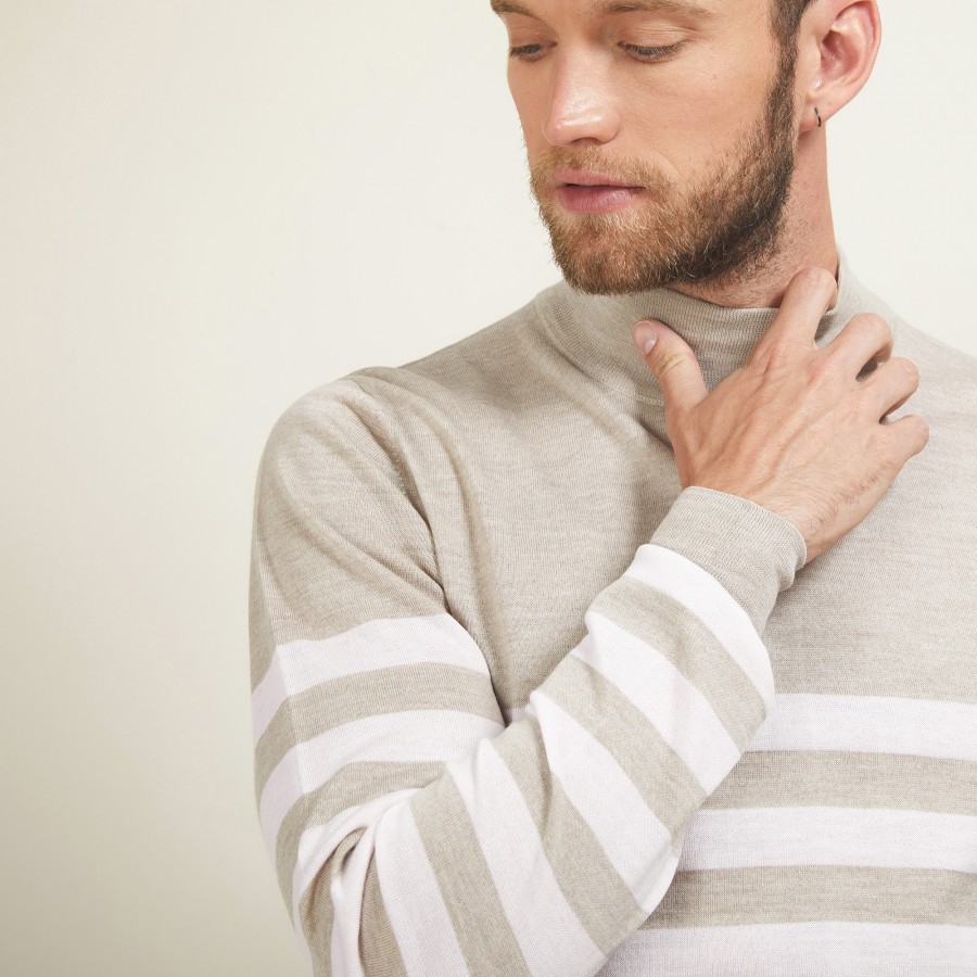 Pull rayé col montant en laine - Lazaar