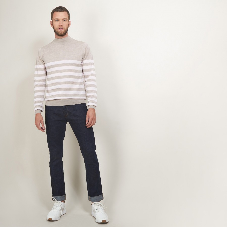 Pull rayé col montant en laine - Lazaar