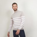 Pull rayé col montant en laine - Lazar 7107 dune/opale - 13 Beige moyen