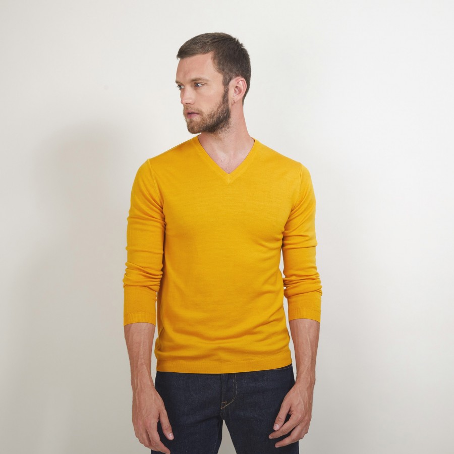 Pull col V en laine - Badyss 7060 safran - 89 Moutarde