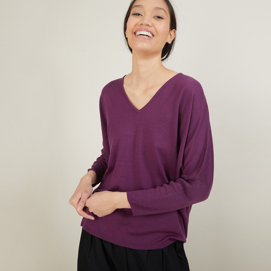 Batwing-sleeves merino wool sweater - Boxe