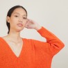 Pull ample col v en laine et soie - Baba 7002 arome - 82 Ecru