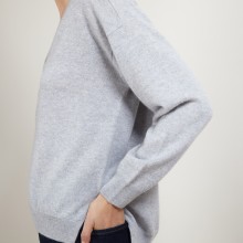 Pull col V à fentes en cachemire - Barnabe 7013 vapeur - 09 Gris moyen