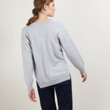 Pull col V à fentes en cachemire - Barnabe 7013 vapeur - 09 Gris moyen