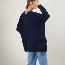 Pull oversize col V boutonné dos - Binta 7040 marine - 05 Bleu marine