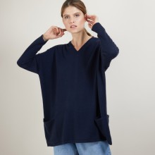 Pull oversize col V boutonné dos - Binta 7040 marine - 05 Bleu marine