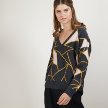 Pull à motifs géométriques en cachemire - Felix - 7103 dune/vapeur/arome - 13 Beige moyen