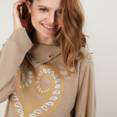 Graphic cashmere sweater with button-down collar - Gretel