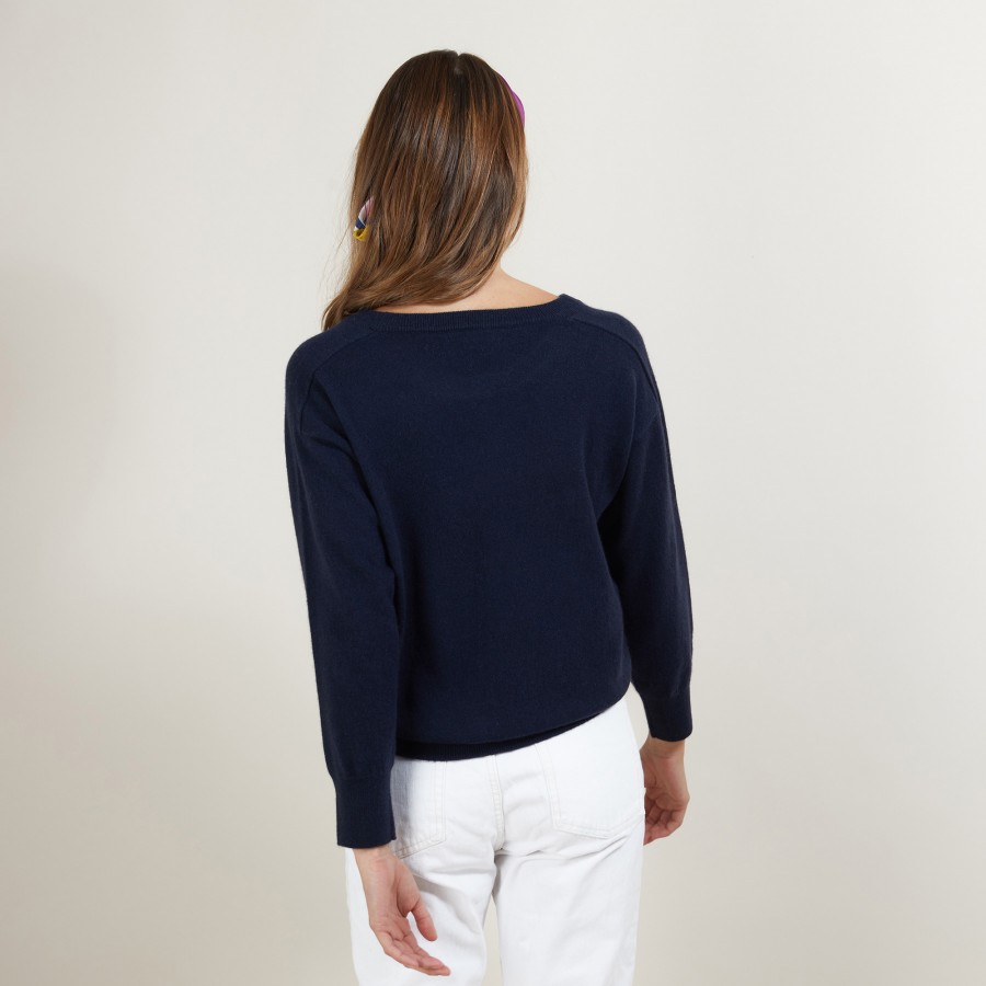 Cashmere round neck sweater with hammer armholes - Bree