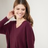 Pull court col V en cachemire - Balba 7085 damas - 18 Violet foncé