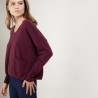 Pull court col V en cachemire - Balba 7085 damas - 18 Violet foncé