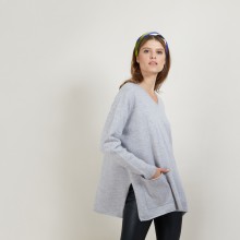 Pull ample col V en cachemire - Belinda 7013 vapeur - 09 Gris moyen