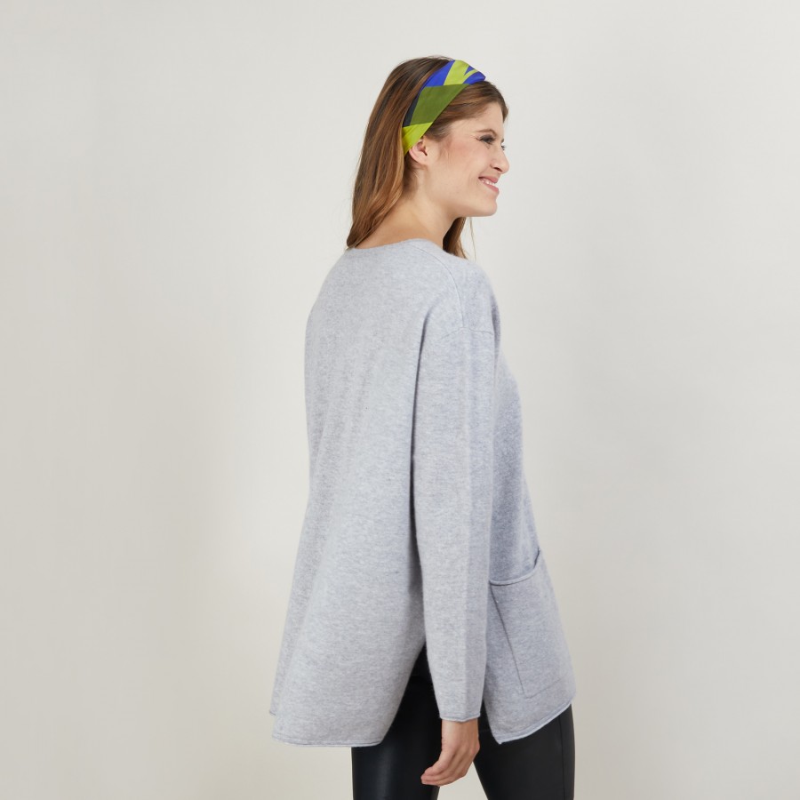 Pull ample col V en cachemire - Belinda 7013 vapeur - 09 Gris moyen