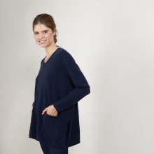 Pull ample col V en cachemire - Belinda 7040 marine - 05 Bleu marine