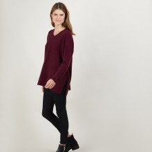 Pull ample col V en cachemire - Belinda 7085 damas - 18 Violet foncé