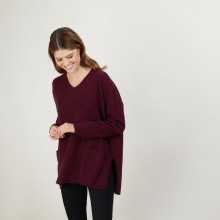 Pull ample col V en cachemire - Belinda 7085 damas - 18 Violet foncé