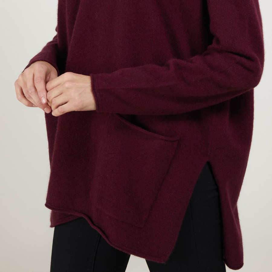 Pull ample col V en cachemire - Belinda 7085 damas - 18 Violet foncé