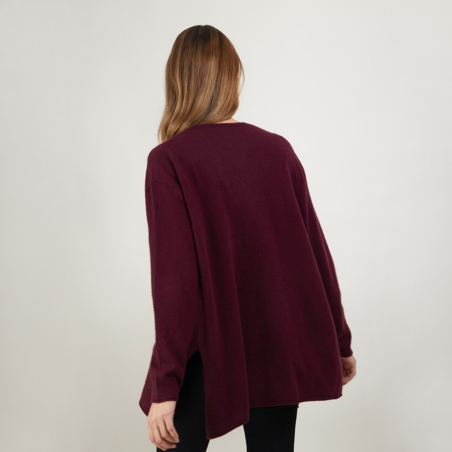 Pull ample col V en cachemire - Belinda 7085 damas - 18 Violet foncé