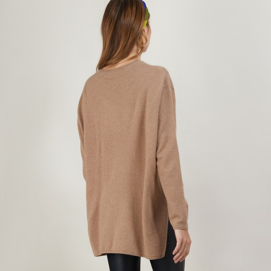 Pull ample col V en cachemire - Belinda 7030 desert - 46 Marron clair