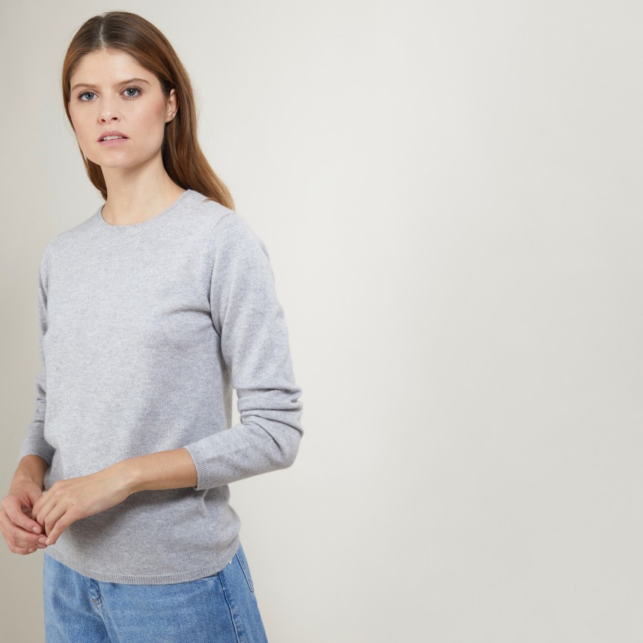 Pull col rond en cachemire - Berline 7013 vapeur - 09 Gris moyen